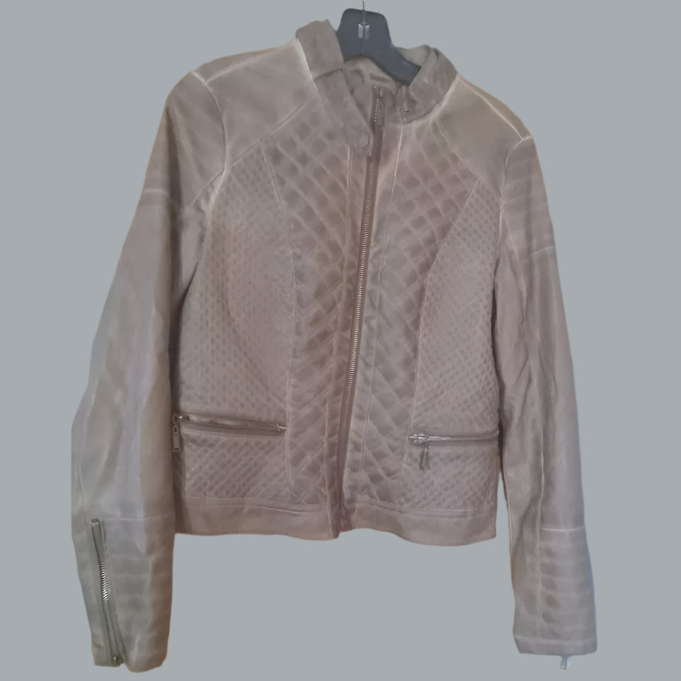 J2 Womens Quilted Dyed Bomber Jacket, Brown Medium Vegan Leather Medium