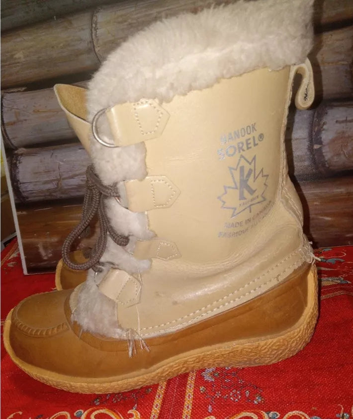 Sorel Nanook Snow Winter Tan Leather Wool Liners Lace Up Boots WOMENS GB 5 US 7