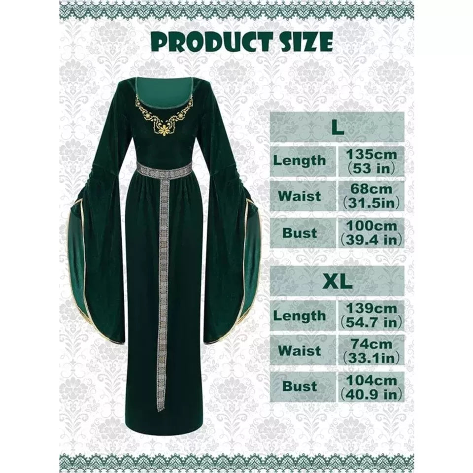 4 Pcs Medieval Princess Dress with Waistband Renaissance Black XXL