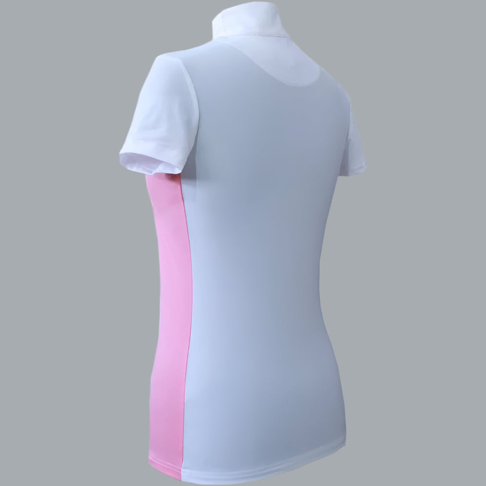 Women's Quick Dry Short Sleeve Rider Sport Sun Shirt Medium White/Pink