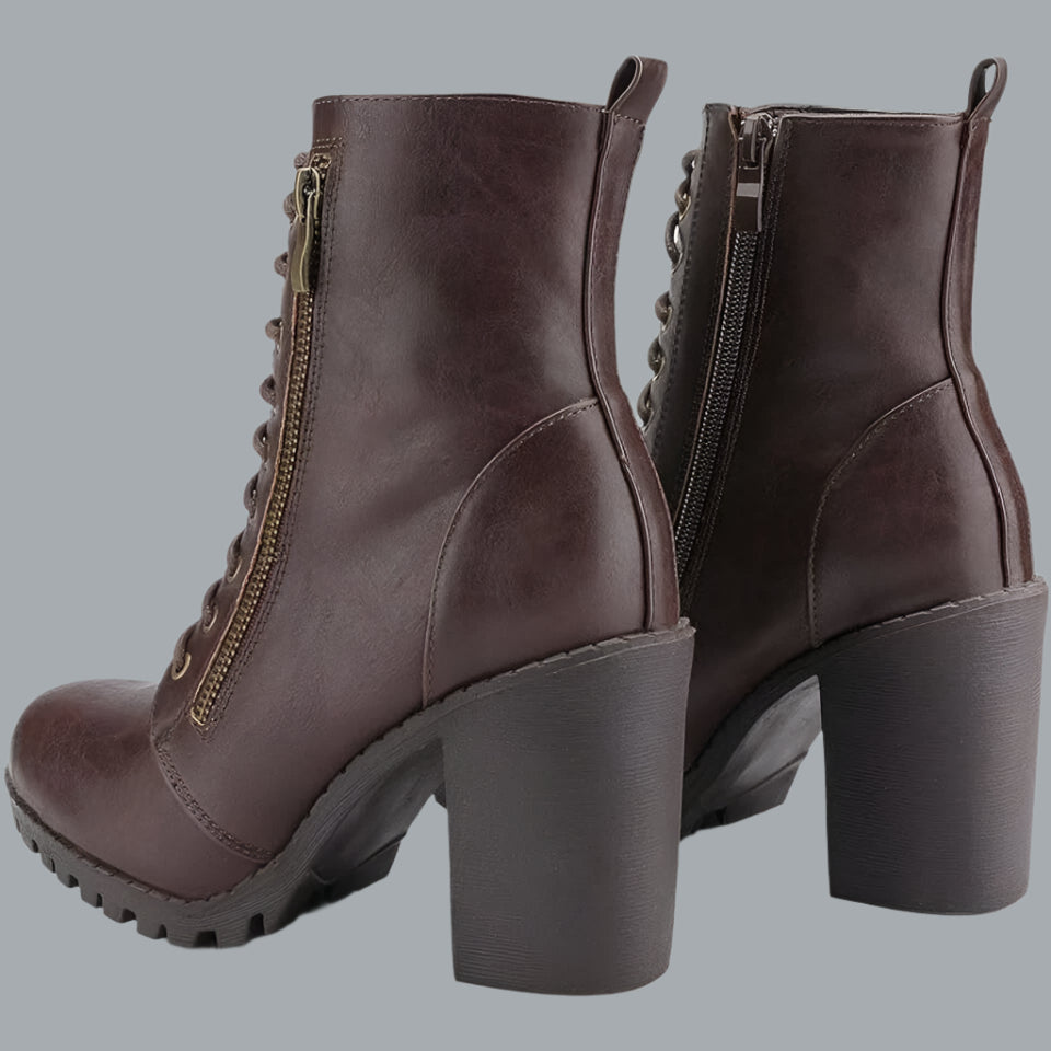 Women’s Chunky Heel Ankle Booties Zippered boots Brown 8.5