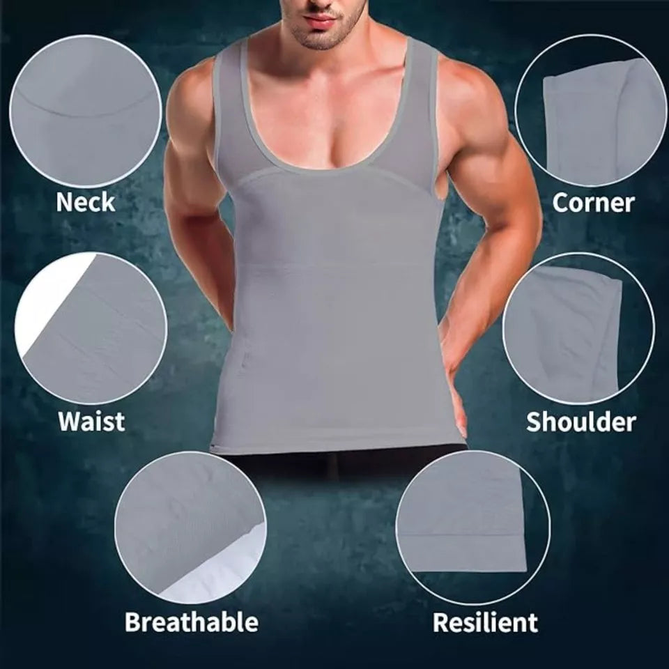 Slimming Body Shaper Vest Chest Compression Shirt Tank Top Undershirt 3X Gray