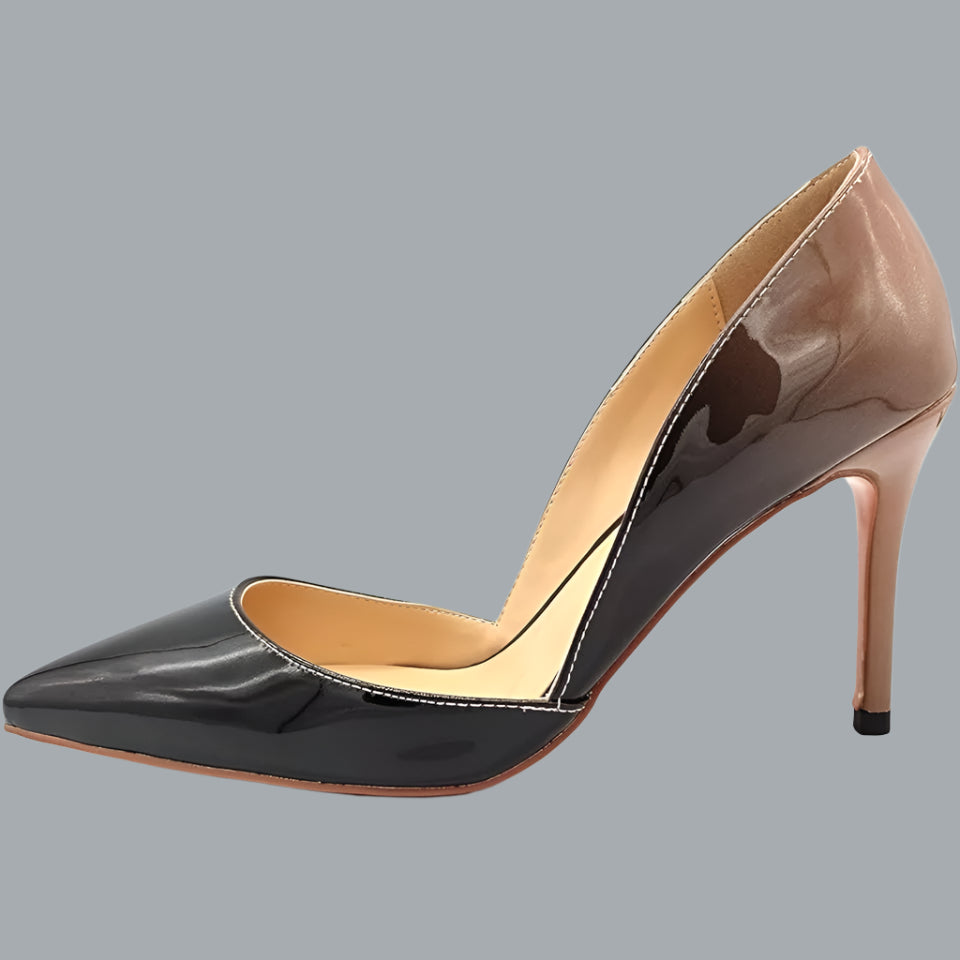 Patent Leather Pointed Toe Medium Heel Slip On Stiletto Pumps Nude Black 7.5 US