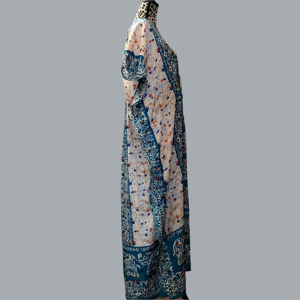 Women Long Kaftan Women One Size Maxi Dress Beach Caftan Poncho Blue Elephant