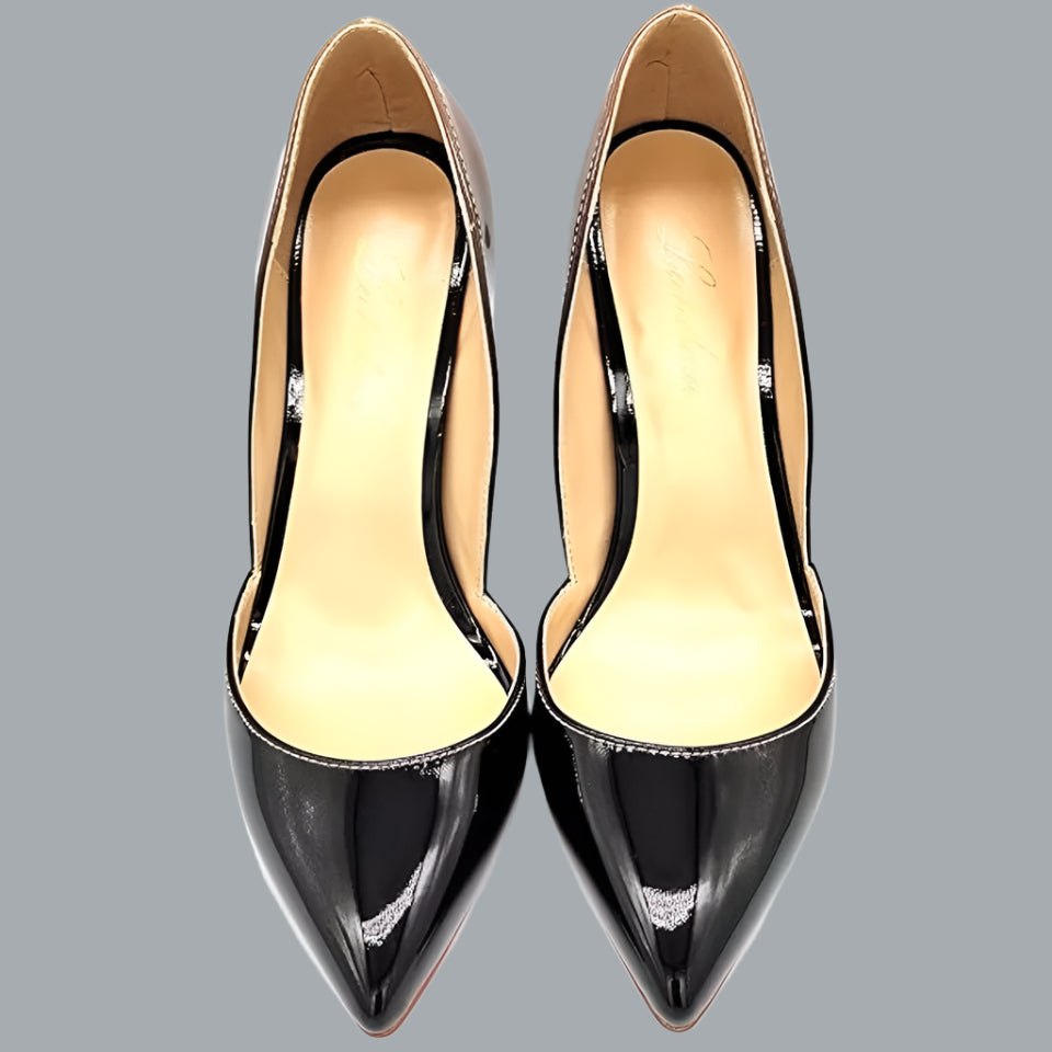 Patent Leather Pointed Toe Medium Heel Slip On Stiletto Pumps Nude Black 7.5 US