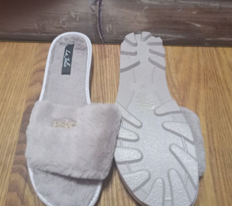 Faux Fur Slide Sandal Unisex Slippers House Shoes Indoor Outdoor Brown Size 11