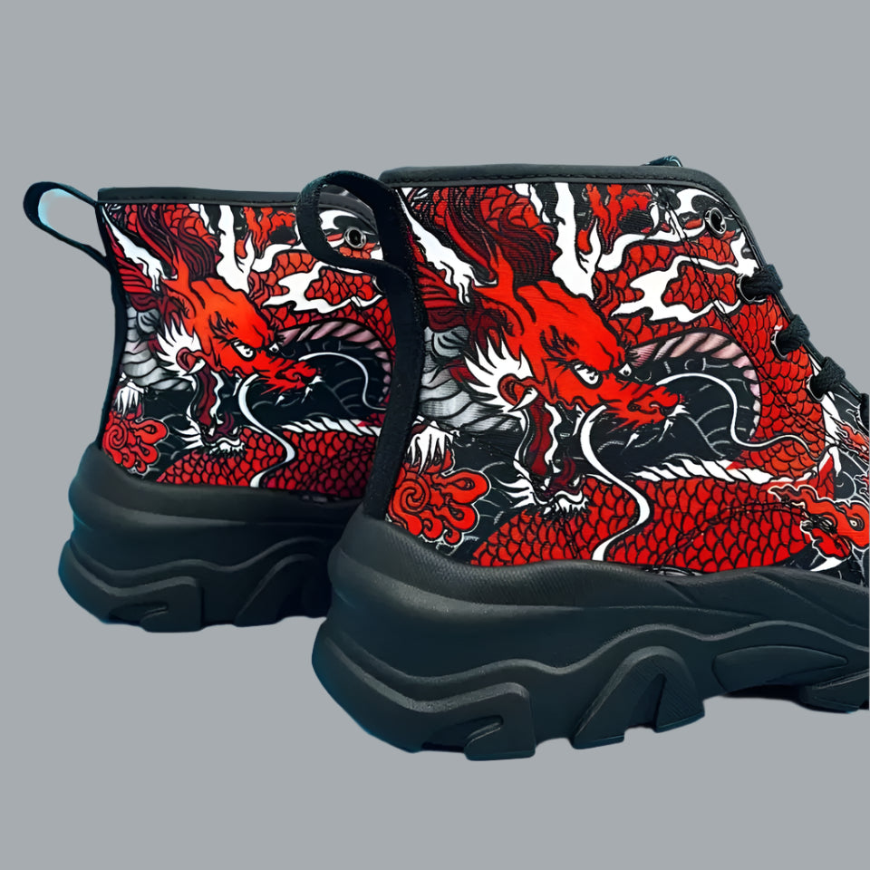 Dragon Pattern High Top Sneakers for Men - Non-Slip, Soft Sole Shoes 6.5 / Black