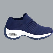 Load image into Gallery viewer, Slip on Sock Sneakers Mesh Shoes Wedge Comfort AirCushion Platform Navy Blue 8.5
