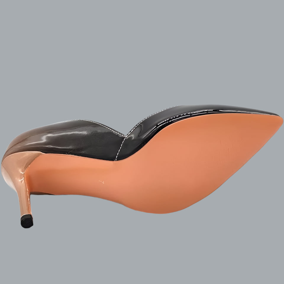 Patent Leather Pointed Toe Medium Heel Slip On Stiletto Pumps Nude Black 7.5 US