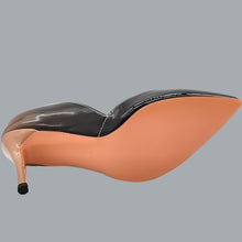 Load image into Gallery viewer, Patent Leather Pointed Toe Medium Heel Slip On Stiletto Pumps Nude Black 7.5 US
