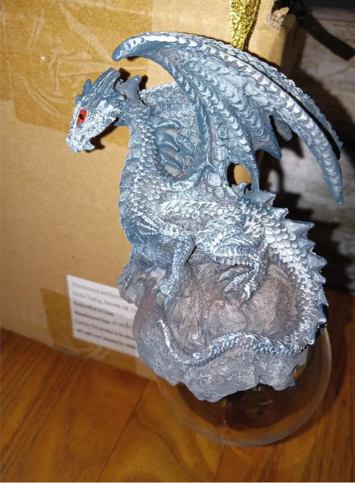 Checkmate Gray Dragon Hanging Ornament Hand-painted cold cast resin