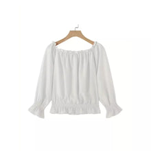 Load image into Gallery viewer, Off Shoulder Ruffle Trim Blouse, Casual Long Sleeve Blouse XXL 14 White
