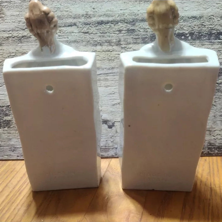 Pair of Vintage Colonial Woman Porcelain Lady Planters Wall Pocket Made in Japan