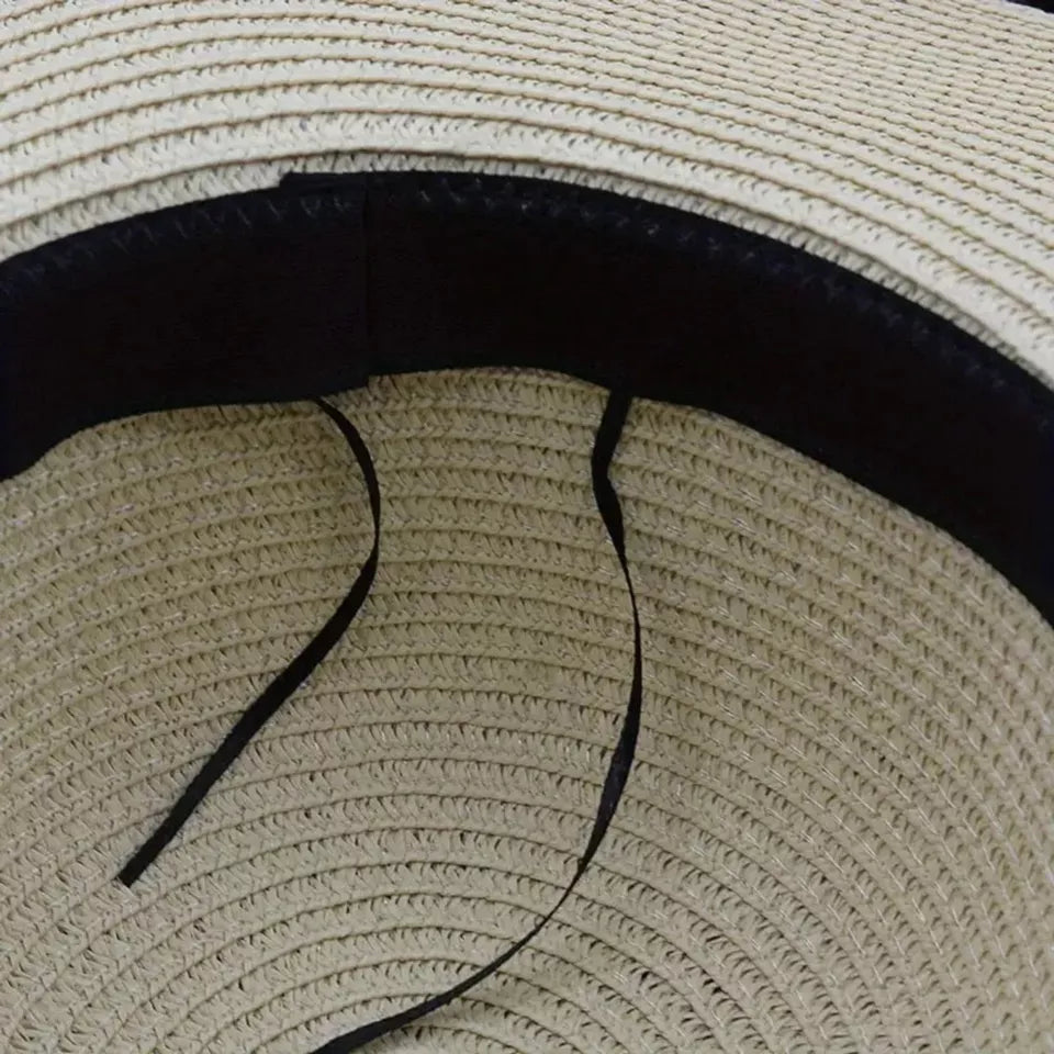 Sun Hat & Polka Dot Mesh and Straw Material Ideal for Beach & Outdoor Fun Beige