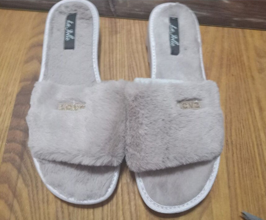 Faux Fur Slide Sandal Unisex Slippers House Shoes Indoor Outdoor Brown Size 11