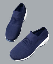 Load image into Gallery viewer, Slip on Sock Sneakers Mesh Shoes Wedge Comfort AirCushion Platform Navy Blue 8.5
