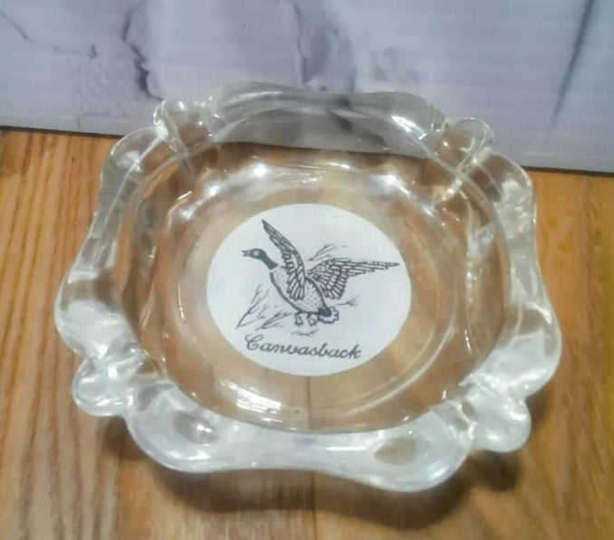 Vintage Federal Glass Sportsman Canvas Back Duck Glass Ashtray Tobacciana