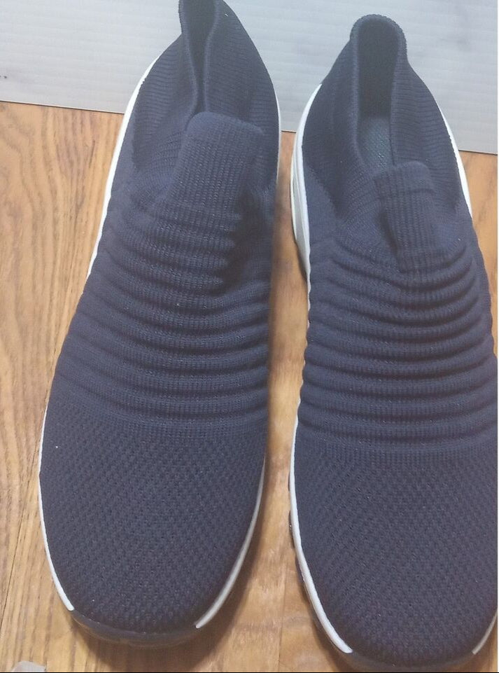 Slip on Sock Sneakers Mesh Shoes Wedge Comfort AirCushion Platform Navy Blue 8.5