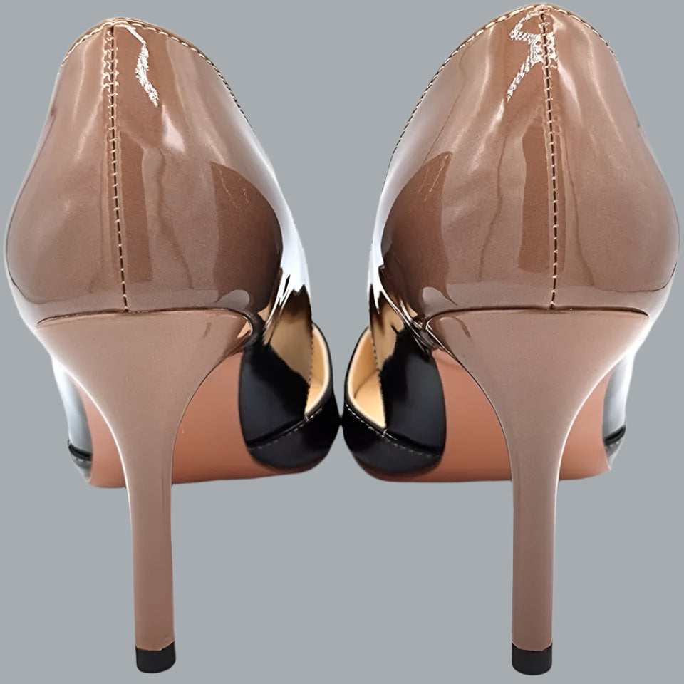 Patent Leather Pointed Toe Medium Heel Slip On Stiletto Pumps Nude Black 7.5 US