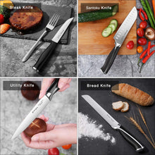 Load image into Gallery viewer, Knife Set, Emojoy 15 Piece Kitchen Knife Set with Block Wooden, German Stainless Steel Sharp Chef Knife Set with Sharpener, dishwasher safe and rust proof, Black
