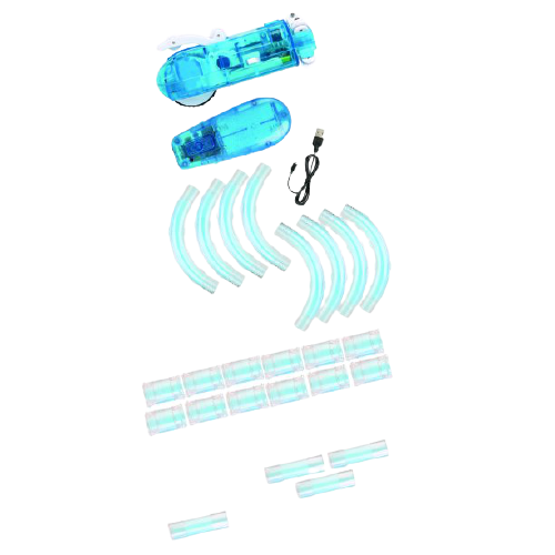 ZOOM TUBES CAR TRAX, 25-Pc RC Car Trax Set with 1 Blue Racer and Over 12ft of Tubes   Distressed Packaging