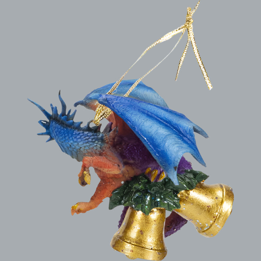 Dragon with Bells Hanging Christmas Ornament with Ribbon