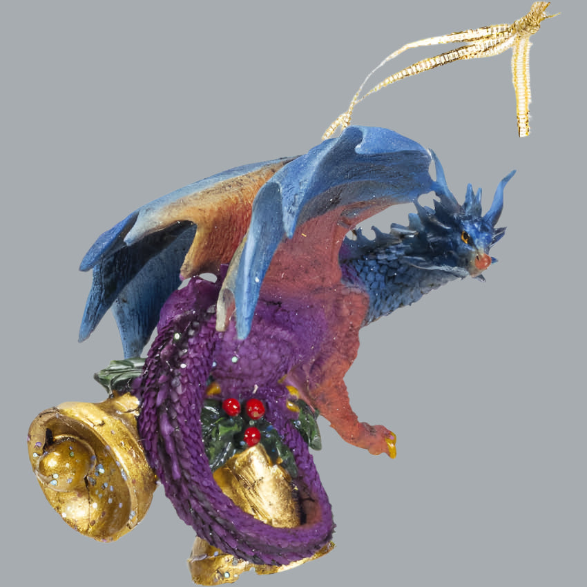 Dragon with Bells Hanging Christmas Ornament with Ribbon